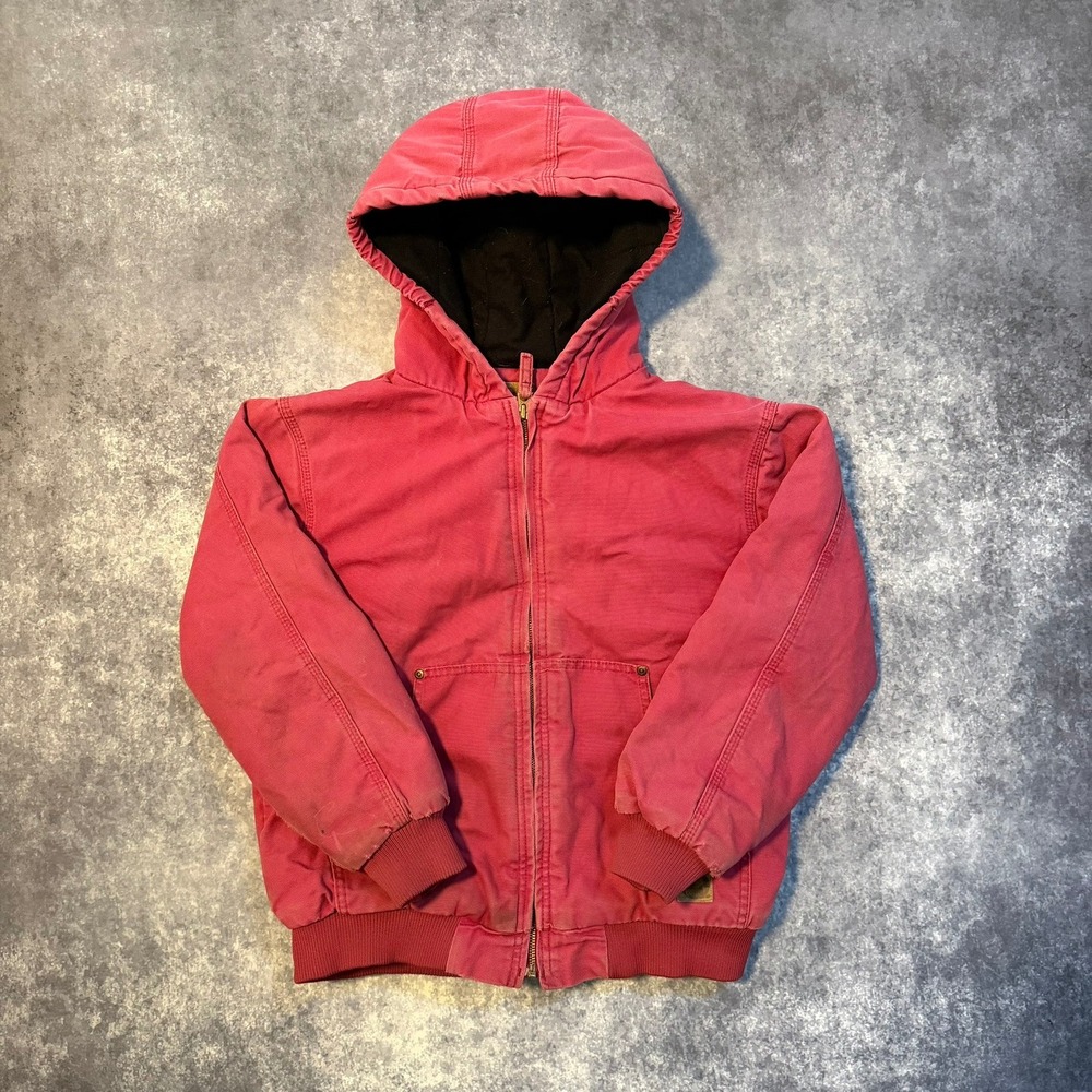 Berne Youth Large Raspberry Pink Hooded Canvas Work Jacket Coat 14-16‎